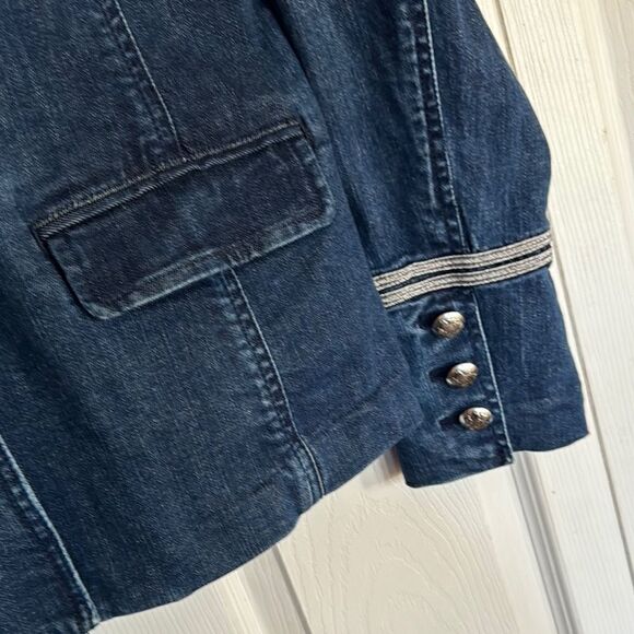 Lauren Ralph Lauren Denim Military Jacket Silver Metallic - Picture 5 of 9